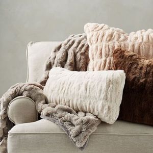 Pottery Barn Faux Fur Ruched Lumbar Pillow Cover